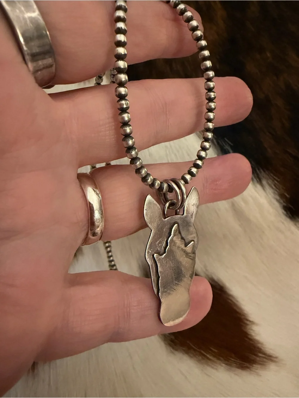 ❤️ Horse Head Silhouette Sterling Silver Hand Crafted Unisex Pendant 1.52”L